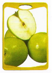 Разделочная доска с антимикробной защитой Microban (Майкробан) серия "Мини", цвет : салатовый Размер: 139мм. х 200мм. рис "Яблоки зелёные"