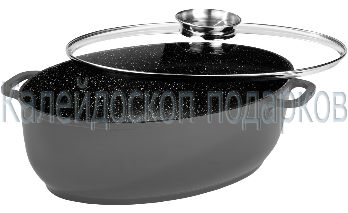 Посуда с каменным покрытием Stoneline wx13981Stoneline Жаровня-Утятница овальная со стеклянной крышкой «Арома» 38х25см