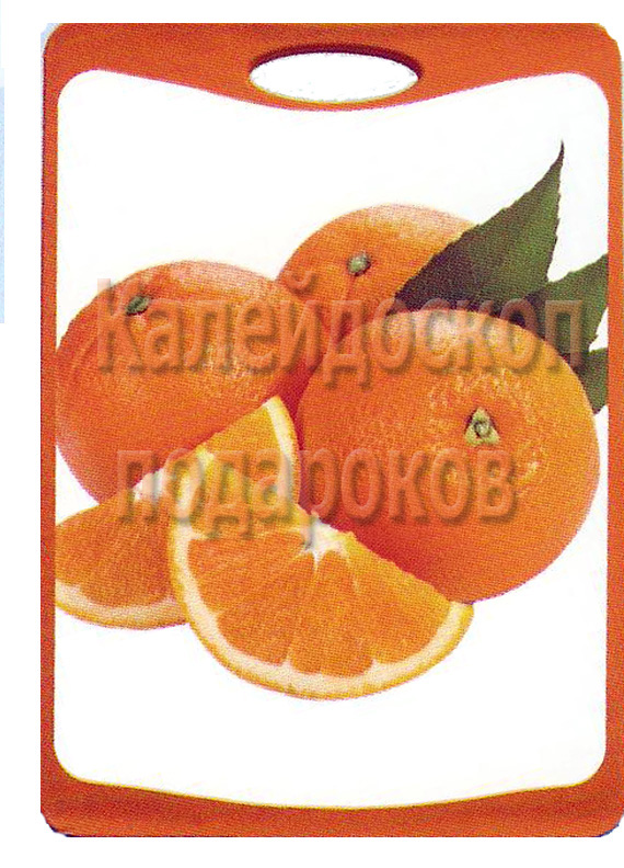 Разделочная доска с антимикробной защитой Microban (Майкробан) серия "Малая с рисунком", цвет : оранжевый Размер: 200мм. х 290мм. рис "Апельсины дольками" Производство: Ю. Корея    Цена - 370.00 руб. 