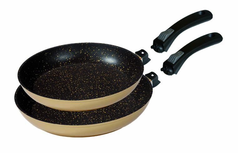 Набор сковород золотой с каменным покрытием wx 14973 Stoneline Посуда с каменным покрытием Набор сковород из 2 предметов Ø -24/28см. (золотой) со съёмными ручками